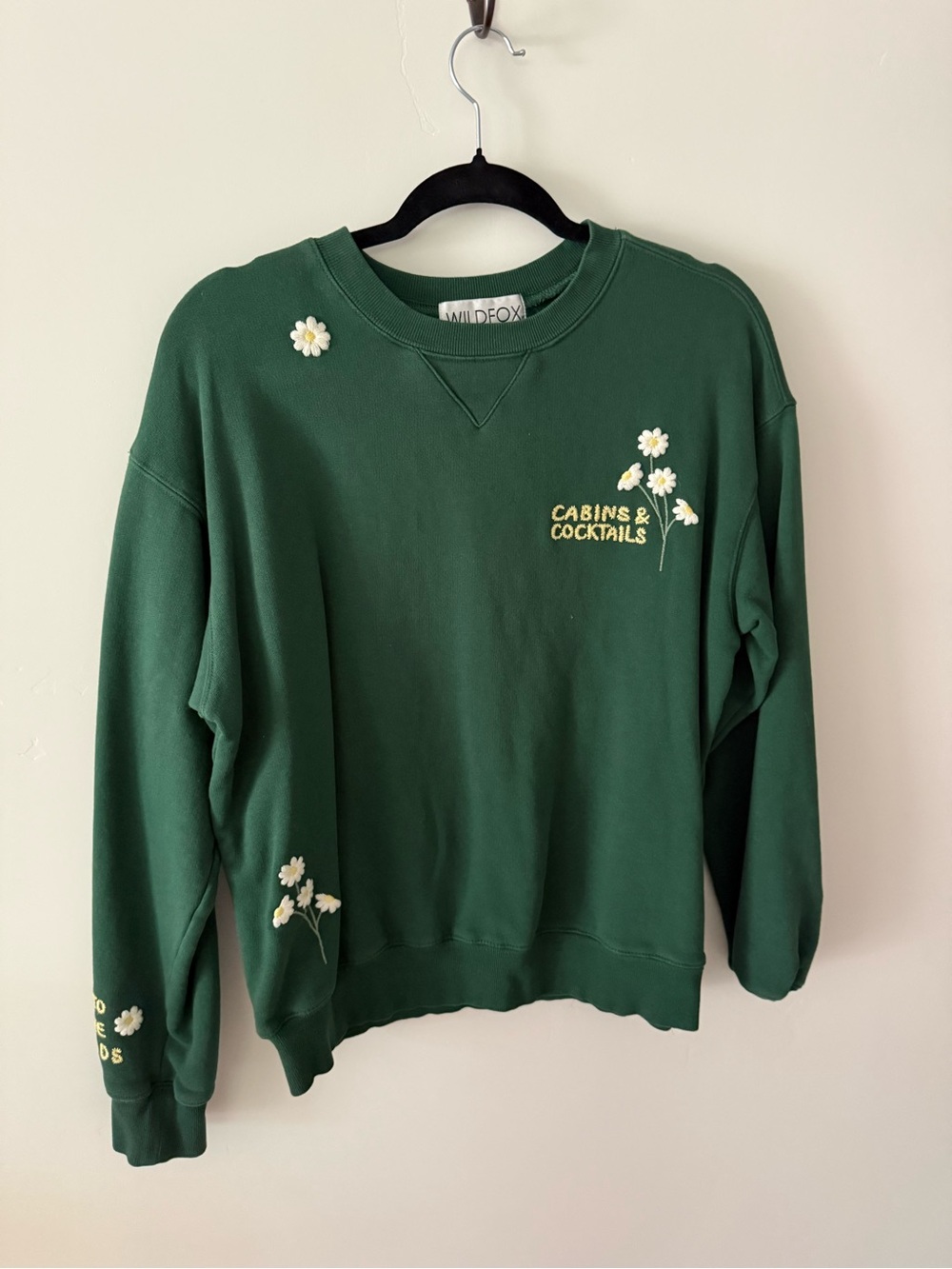 Wildfox Dark Green 'Cabins & Cocktails' Daisy Crewneck Sweatshirt